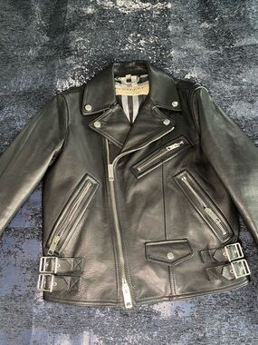 Burberry Black Leather Moto Bomber Jacket - Men's